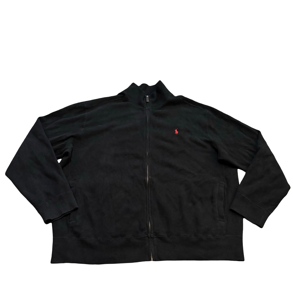 Polo Ralph Lauren Men XL Black Full Zip Track Jacket Red Pony Logo Cotton Knit